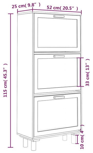 VidaXL Παπουτσοθήκη Μαύρη 52x25x115 εκ Επεξεργασμένο Ξύλο&Φυσικό Ρατάν