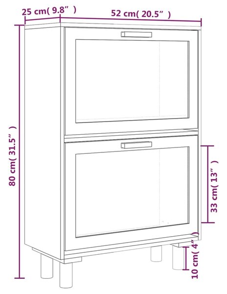 VidaXL Παπουτσοθήκη Μαύρη 52x25x80 εκ Επεξεργασμένο Ξύλο&Φυσικό Ρατάν