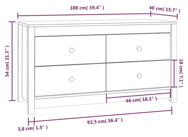 VidaXL Βοηθητικό Ντουλάπι Μαύρο 100x40x54 εκ. από Μασίφ Ξύλο Πεύκου