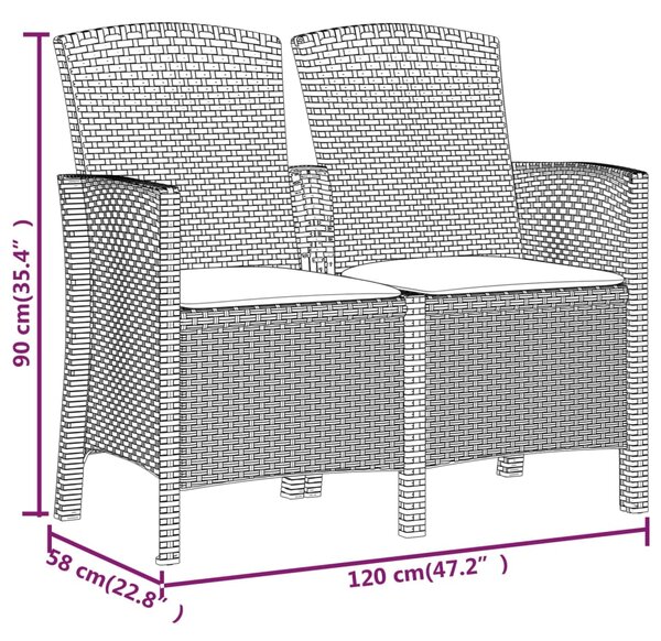 VidaXL Παγκάκι Κήπου Διθέσιο με Μαξιλάρια Γραφίτης Ρατάν Πολυπρ/λενίου