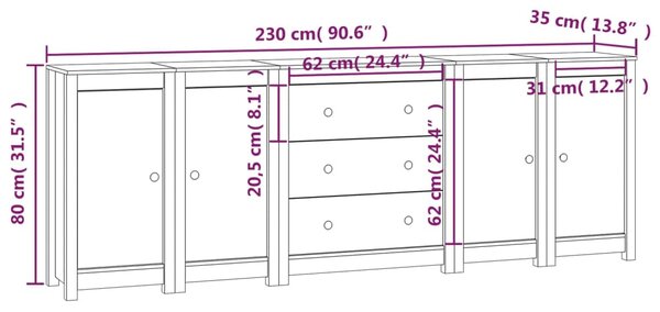 VidaXL Ντουλάπι Μαύρος 230x35x80 εκ. από Μασίφ Ξύλο Πεύκου