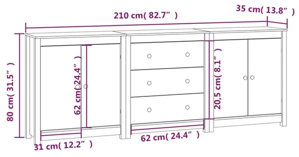 VidaXL Ντουλάπι Μαύρος 210x35x80 εκ. από Μασίφ Ξύλο Πεύκου