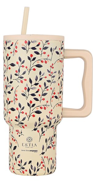 Κούπα Θερμός Με Λαβή & Καλαμάκι 900ml Estia Save The Aegean Tumbler Bloom Beige 01-35181