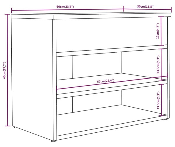 VidaXL Παπουτσοθήκη Γκρι Sonoma 60x30x45 εκ. από Επεξεργασμένο Ξύλο