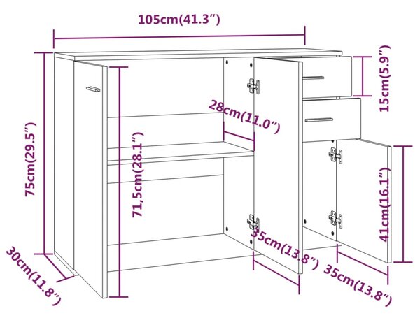 VidaXL Μπουφές Καπνιστή Δρυς 105 x 30 x 75 εκ. από Επεξεργασμένο Ξύλο