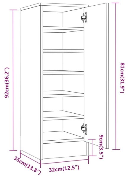 VidaXL Παπουτσοθήκη Καφέ Δρυς 32 x 35 x 92 εκ. από Επεξεργασμένο Ξύλο