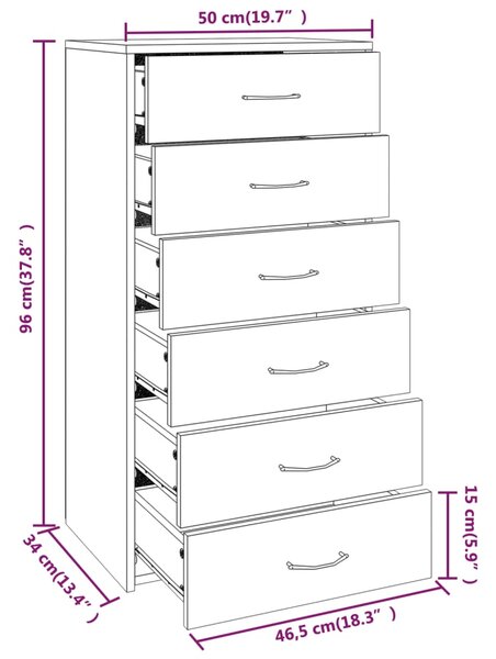 VidaXL Ντουλάπι με 6 Συρτάρια Καφέ Δρυς 50x34x96 εκ Επεξεργασμένο Ξύλο