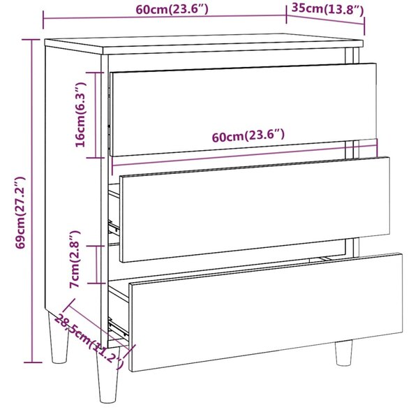 VidaXL Συρταριέρα Καφέ Δρυς 60 x 35 x 69 εκ. από Επεξεργασμένο Ξύλο