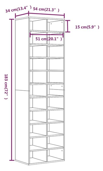 VidaXL Παπουτσοθήκη Γκρι Sonoma 54 x 34 x 183 εκ. Επεξεργασμένο Ξύλο