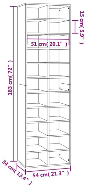 VidaXL Παπουτσοθήκη Καφέ Δρυς 54 x 34 x 183 εκ. από Επεξεργασμένο Ξύλο