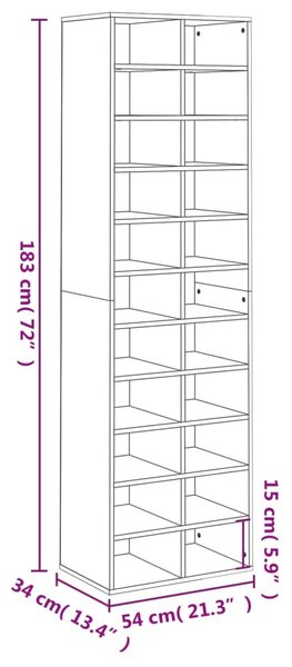 VidaXL Παπουτσοθήκη Καπνιστή Δρυς 54x34x183 εκ. από Επεξεργασμένο Ξύλο