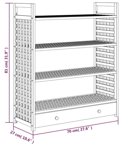 VidaXL Παπουτσοθήκη με Συρτάρι 70 x 27 x 81 εκ. Μασίφ Ξύλο Καρυδιάς