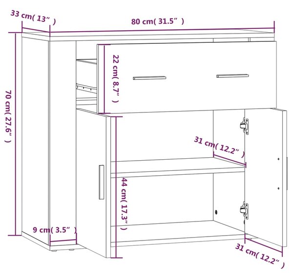 VidaXL Ντουλάπι Γκρι Sonoma 80x33x70 εκ. από Επεξεργασμένο Ξύλο