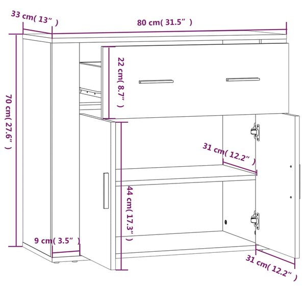 VidaXL Ντουλάπι Sonoma Δρυς 80x33x70 εκ. από Επεξεργασμένο Ξύλο