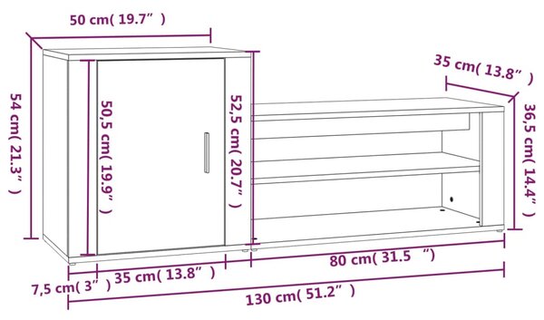 VidaXL Παπουτσοθήκη Γκρι Σκυροδέματος 130x35x54 εκ. Επεξεργασμένο Ξύλο