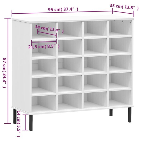 VidaXL Παπουτσοθήκη OSLO Λευκή 95x35x86 εκ. Μασίφ Ξύλο με Μετ. Πόδια