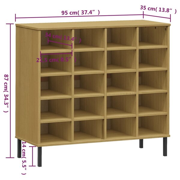 VidaXL Παπουτσοθήκη OSLO Καφέ 95x35x86 εκ. Μασίφ Ξύλο με Μετ. Πόδια