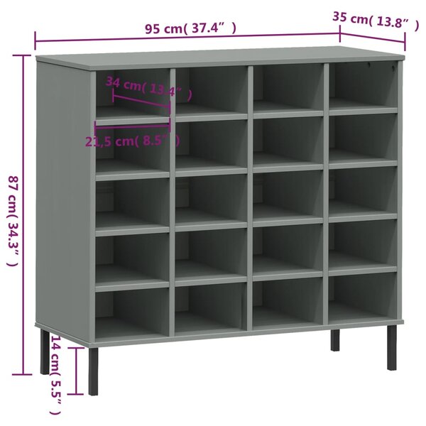 VidaXL Παπουτσοθήκη OSLO Γκρι 95x35x86 εκ. Μασίφ Ξύλο με Μετ. Πόδια