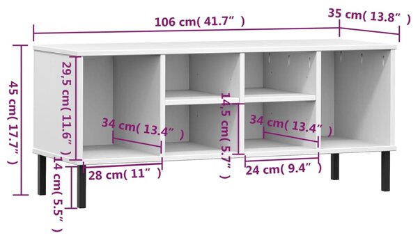 VidaXL Παπουτσοθήκη OSLO Λευκή 106x35x45 εκ Μασίφ Ξύλο με Μετ. Πόδια