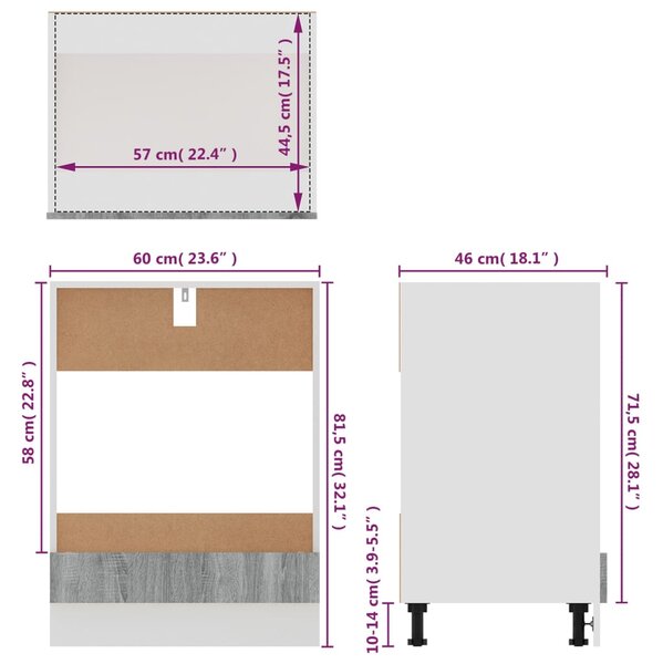 VidaXL Ντουλάπι Φούρνου Γκρι Sonoma 60x46x81,5 εκ. Επεξεργασμένο Ξύλο