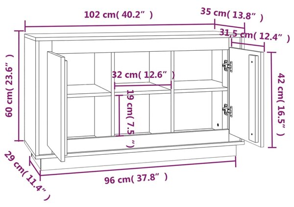 VidaXL Μπουφές Λευκός 102 x 35 x 60 εκ. από Επεξεργασμένο Ξύλο