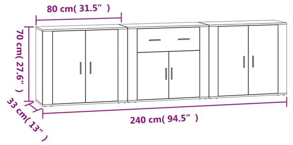 VidaXL Ντουλάπι 3 τεμ. Καφέ δρυς από Επεξεργασμένο Ξύλο