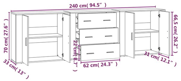 VidaXL Ντουλάπι 3 τεμ. Γκρι Sonoma από Επεξεργασμένο Ξύλο