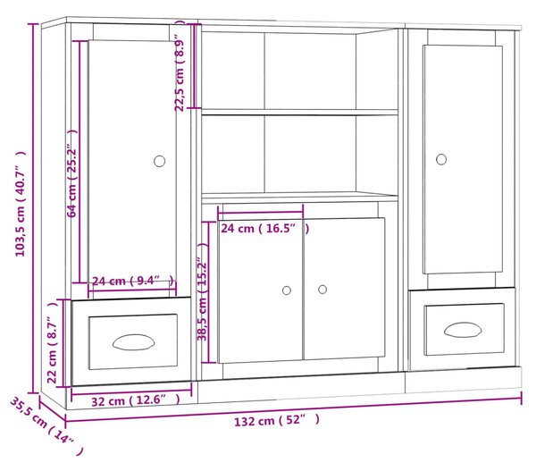 VidaXL Ντουλάπια 3 Τεμ. Γκρι Sonoma από Επεξεργασμένο Ξύλο
