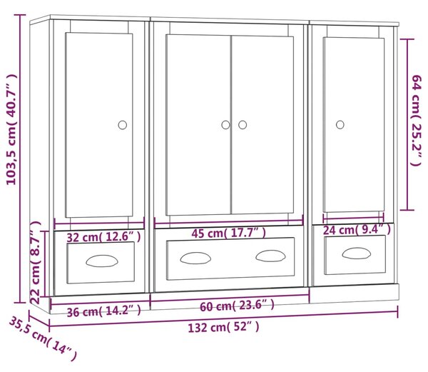 VidaXL Ντουλάπια 3 Τεμ. Γκρι Sonoma από Επεξεργασμένο Ξύλο