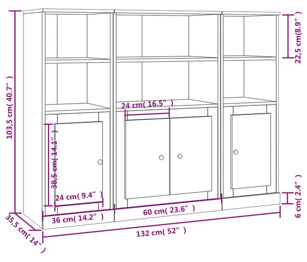 VidaXL Ντουλάπια 3 τεμ. Καπνιστή Δρυς από Επεξεργασμένο Ξύλο