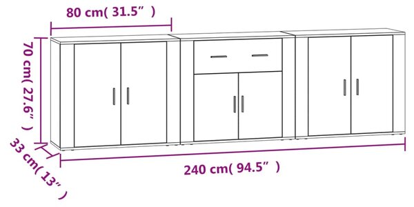 VidaXL Ντουλάπι 3 τεμ. Γκρι Sonoma από Επεξεργασμένο Ξύλο