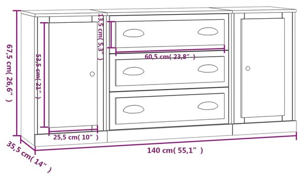 VidaXL Ντουλάπι 3 τεμ. Καφέ δρυς από Επεξεργασμένο Ξύλο