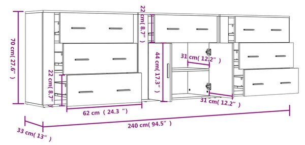 VidaXL Ντουλάπια 3 τεμ. Καπνιστή δρυς Επεξεργασμένο Ξύλο