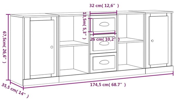 VidaXL Ντουλάπια 3 τεμ. Καπνιστή δρυς Επεξεργασμένο Ξύλο