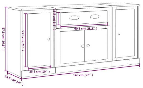 VidaXL Ντουλάπι 3 τεμ. Γκρι Sonoma από Επεξεργασμένο Ξύλο