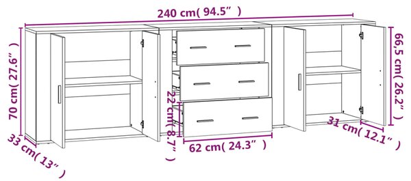 VidaXL Ντουλάπια 3 τεμ. Καπνιστή δρυς Επεξεργασμένο Ξύλο