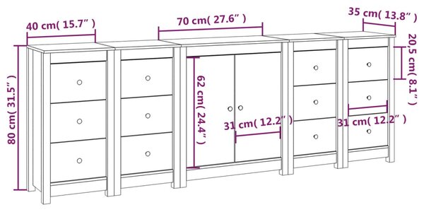 VidaXL Συρταριέρα 230x35x80 εκ. από Μασίφ Ξύλο Πεύκου