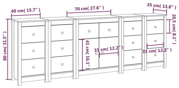 VidaXL Συρταριέρα 230x35x80 εκ. από Μασίφ Ξύλο Πεύκου