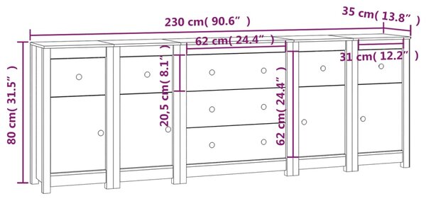 VidaXL Ντουλάπι Μαύρος 230x35x80 εκ. από Μασίφ Ξύλο Πεύκου