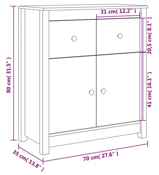 VidaXL Συρταριέρα 70 x 35 x 80 εκ. από Μασίφ Ξύλο Πεύκου