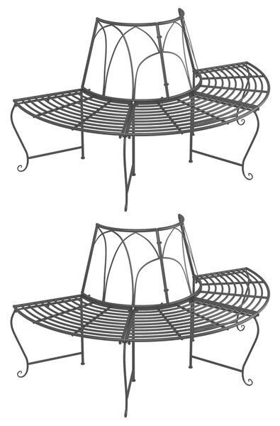 VidaXL Παγκάκια Δέντρου Ημικυκλικά 2 τεμ. Μαύρα Ø159 εκ. Ατσάλινα