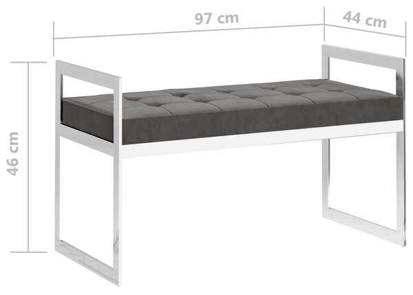 VidaXL Πάγκος Γκρι 97 εκ. από Βελούδo / Ανοξείδωτο Ατσάλι