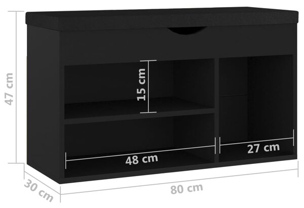 VidaXL Παπουτσοθήκη Μαύρη 80 x 30 x 47 εκ. από Επεξ. Ξύλο με Μαξιλάρι