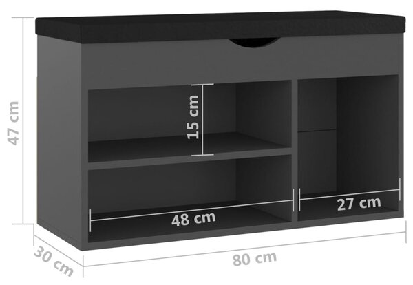 VidaXL Παπουτσοθήκη Γκρι 80 x 30 x 47 εκ. Επεξ. Ξύλο με Μαξιλάρι