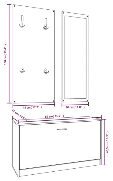 VidaXL Σετ Παπουτσοθήκη 3 σε 1 Sonoma Δρυς από Επεξεργασμένο Ξύλο