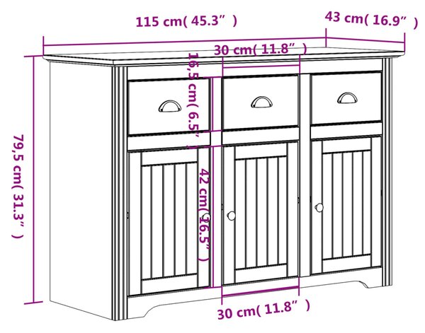 VidaXL Μπουφές BODO Λευκός 115,5x44x80 εκ. από Μασίφ Ξύλο Πεύκου