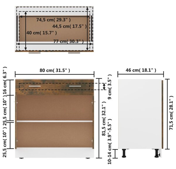 VidaXL Έπιπλο Με Συρτάρι Καπνιστή Δρυς 80x46x81,5 εκ. Επεξεργ. Ξύλο