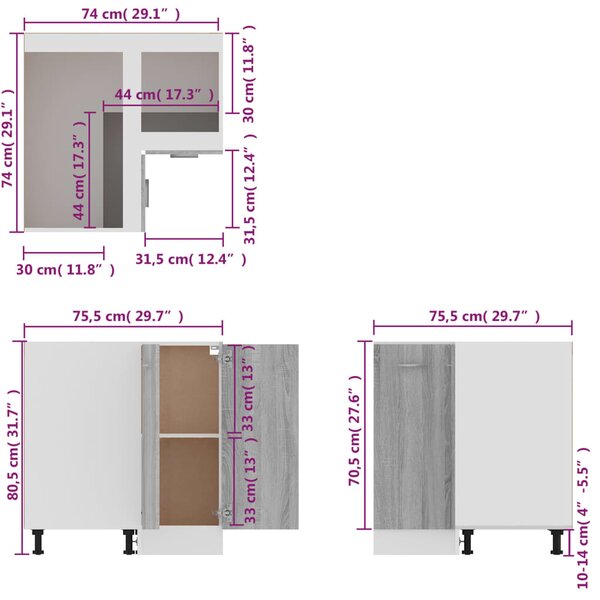 VidaXL Ντουλάπι Κουζίνας Γκρι sonoma75,5x75,5x80,5εκ. Επεξεργ. Ξύλο