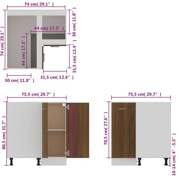 VidaXL Ντουλάπι Κουζίνας Καφέ δρυς 75,5x75,5x80,5εκ. Επεξεργ. Ξύλο