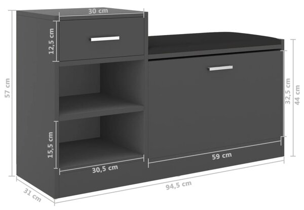 VidaXL Παπουτσοθήκη Γκρι 94,5 x 31 x 57 εκ. από Επεξ. Ξύλο